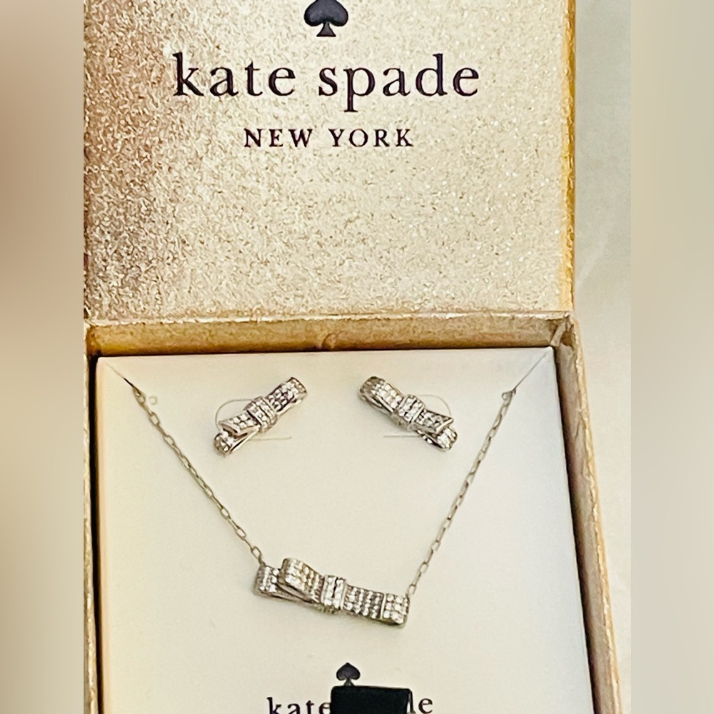 NWT Kate Spade Ribbon Earings and matching necklace set boxed. - Picture 3 of 6